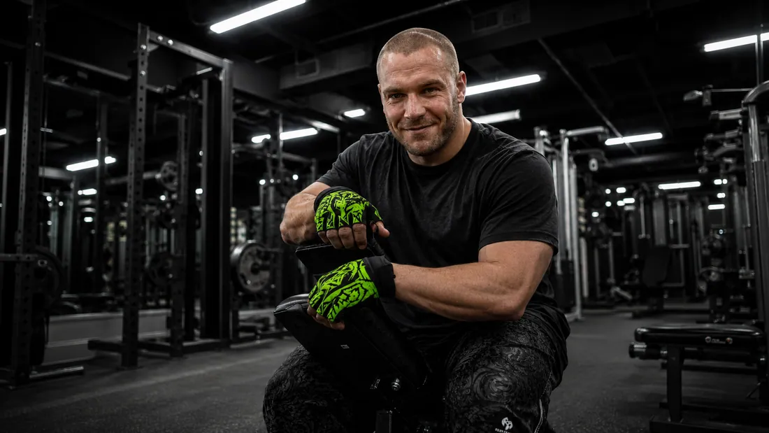Athlete in a gym wearing Gloves Galore weightlifting gloves